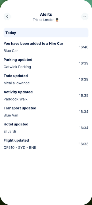 EventR Team Alerts Screen