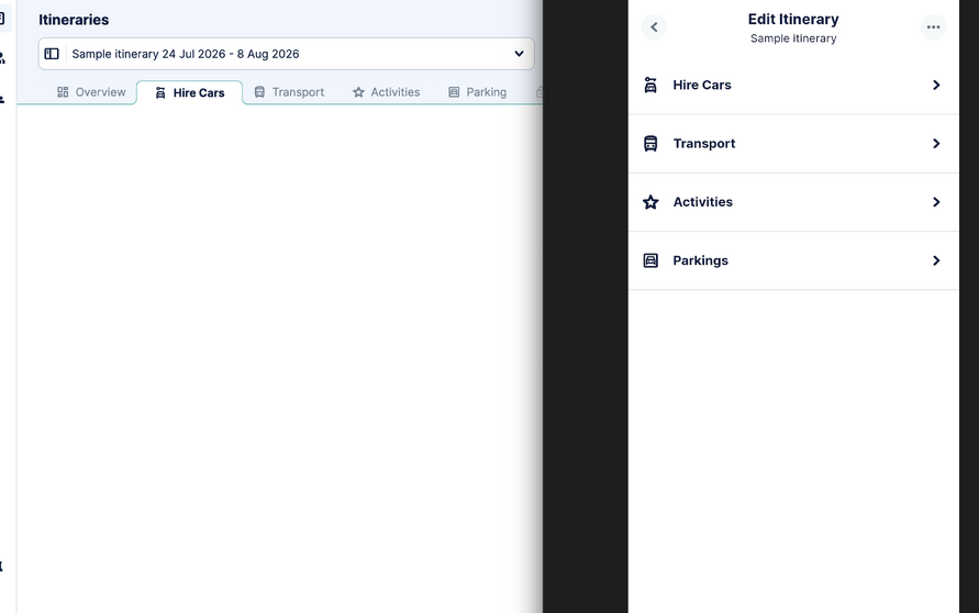 Image displaying the Event Information, Flights, and Accommodation tabs hidden on the ECH when they are locked in the section scope for a certain role
