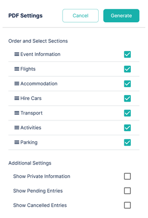 Image showing the PDF generation menu